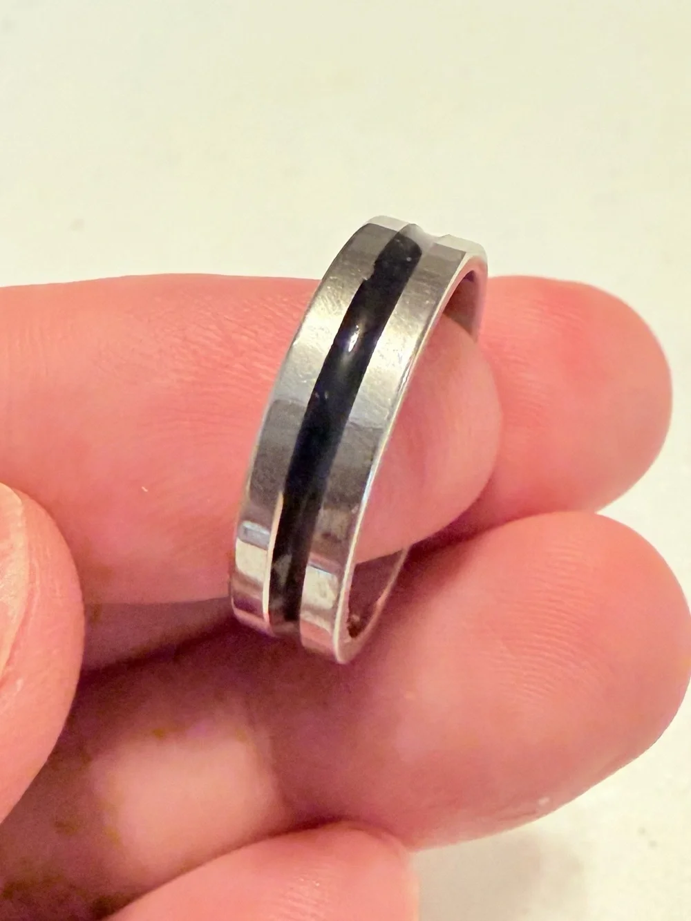 Stainless Steel Ring With Black Inlay.